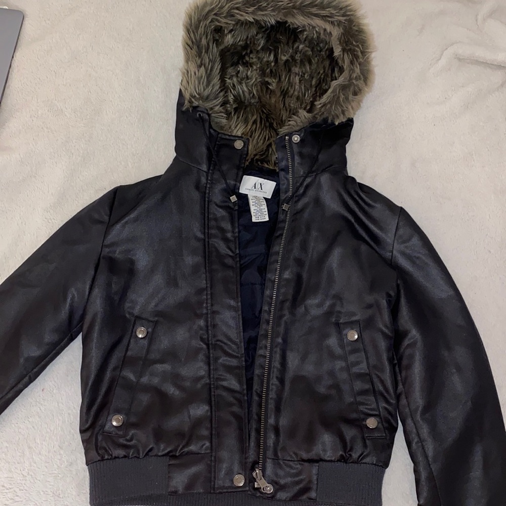 Authentic Armani Exchange bomber with Faux Fur Hood!